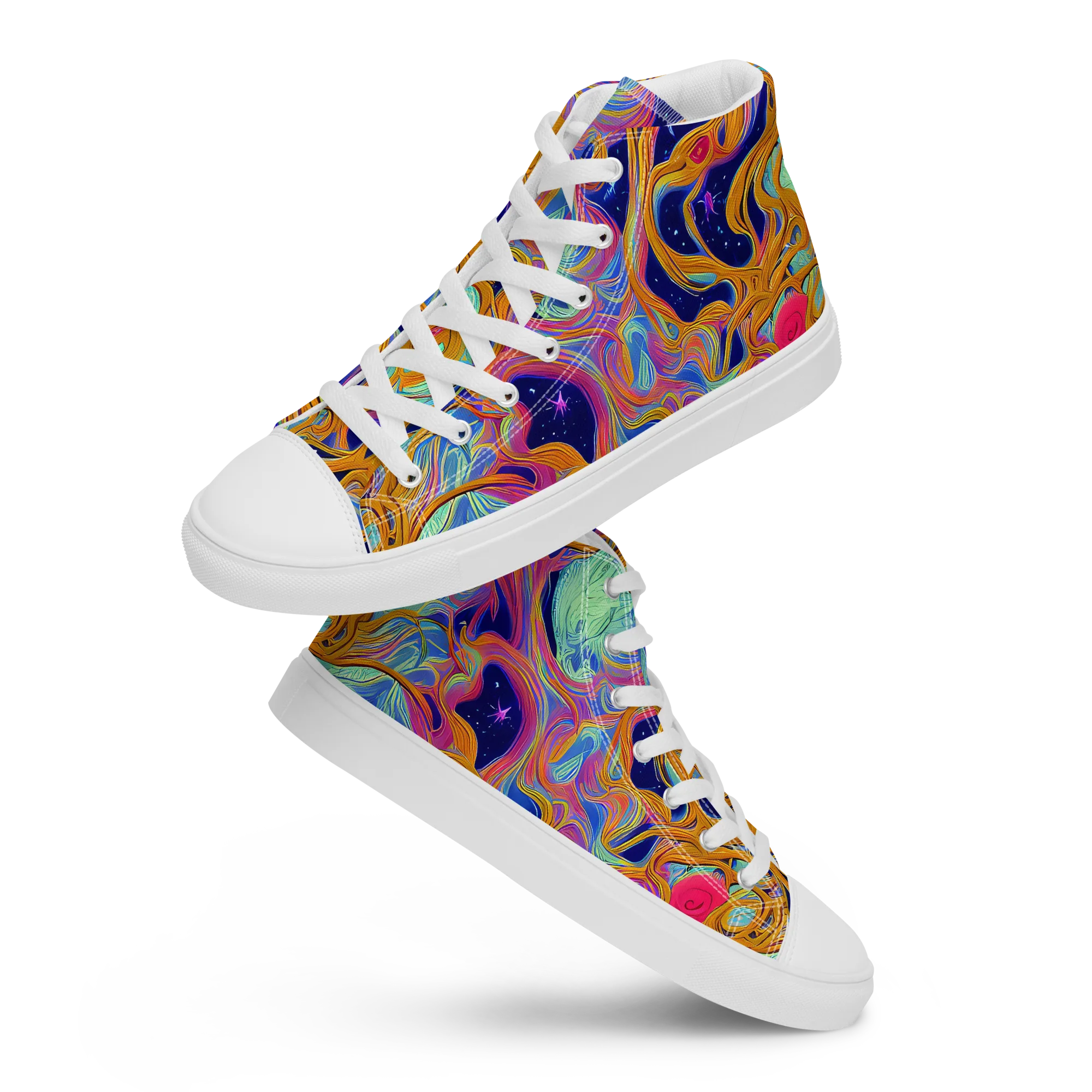 Starlit Marbling on Men's High Top Canvas Shoes — Front