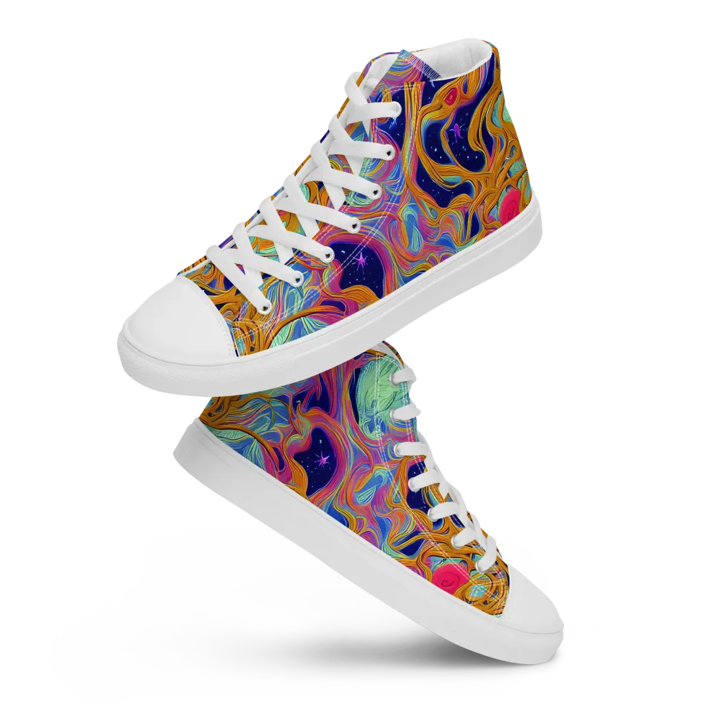 Starlit Marbling on Men's High Top Canvas Shoes — Front