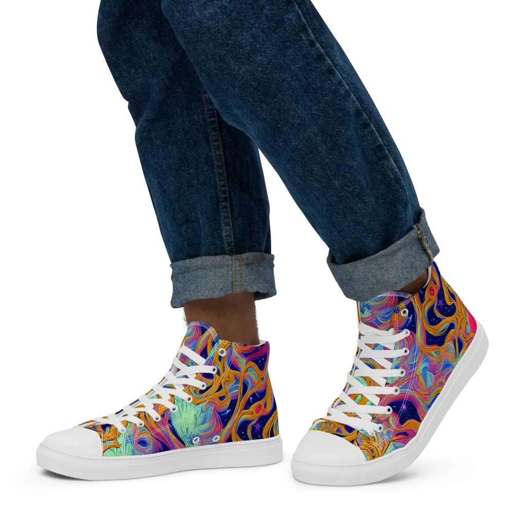 Starlit Marbling on Men's High Top Canvas Shoes — Left