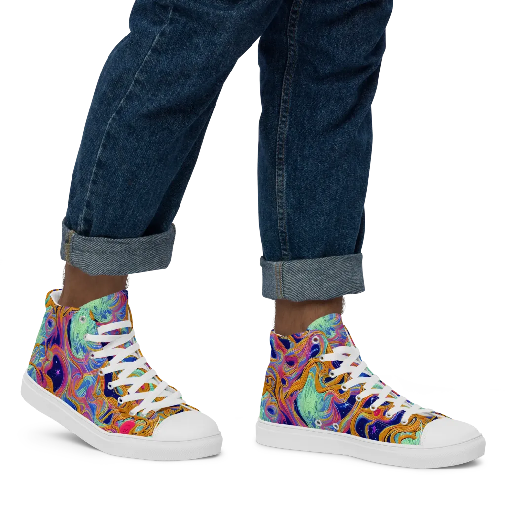Starlit Marbling on Men's High Top Canvas Shoes — Right