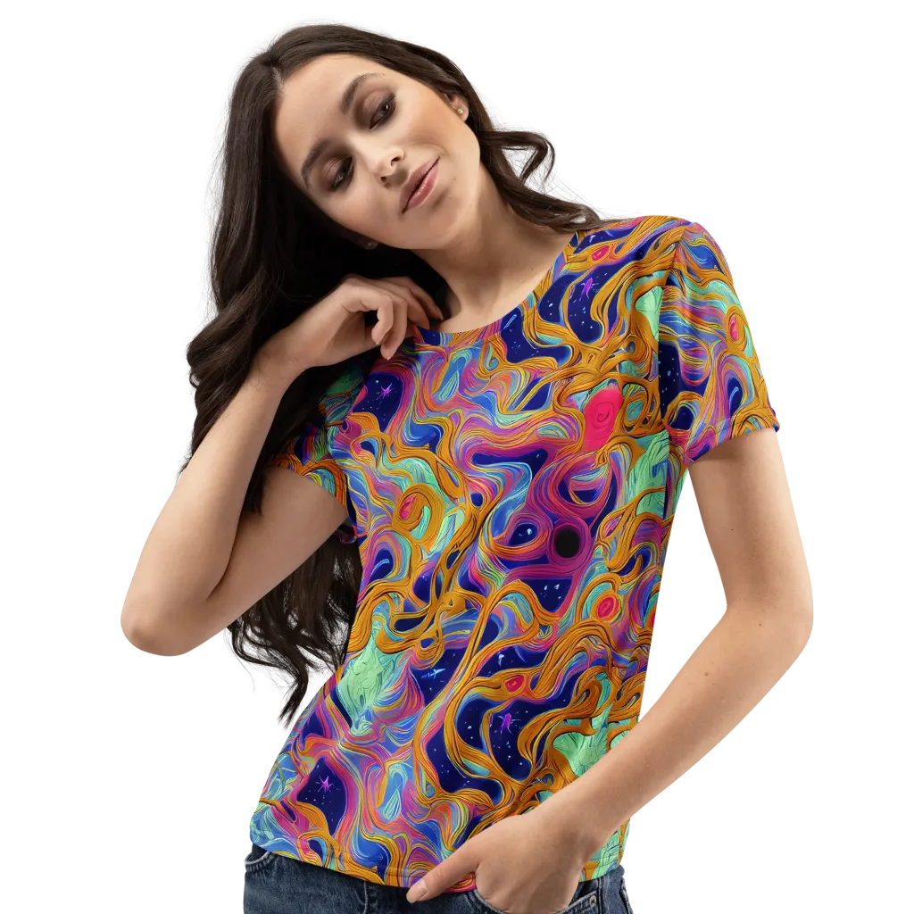 Starlit Marbling on Women's Crew Neck T-Shirt — Left Front
