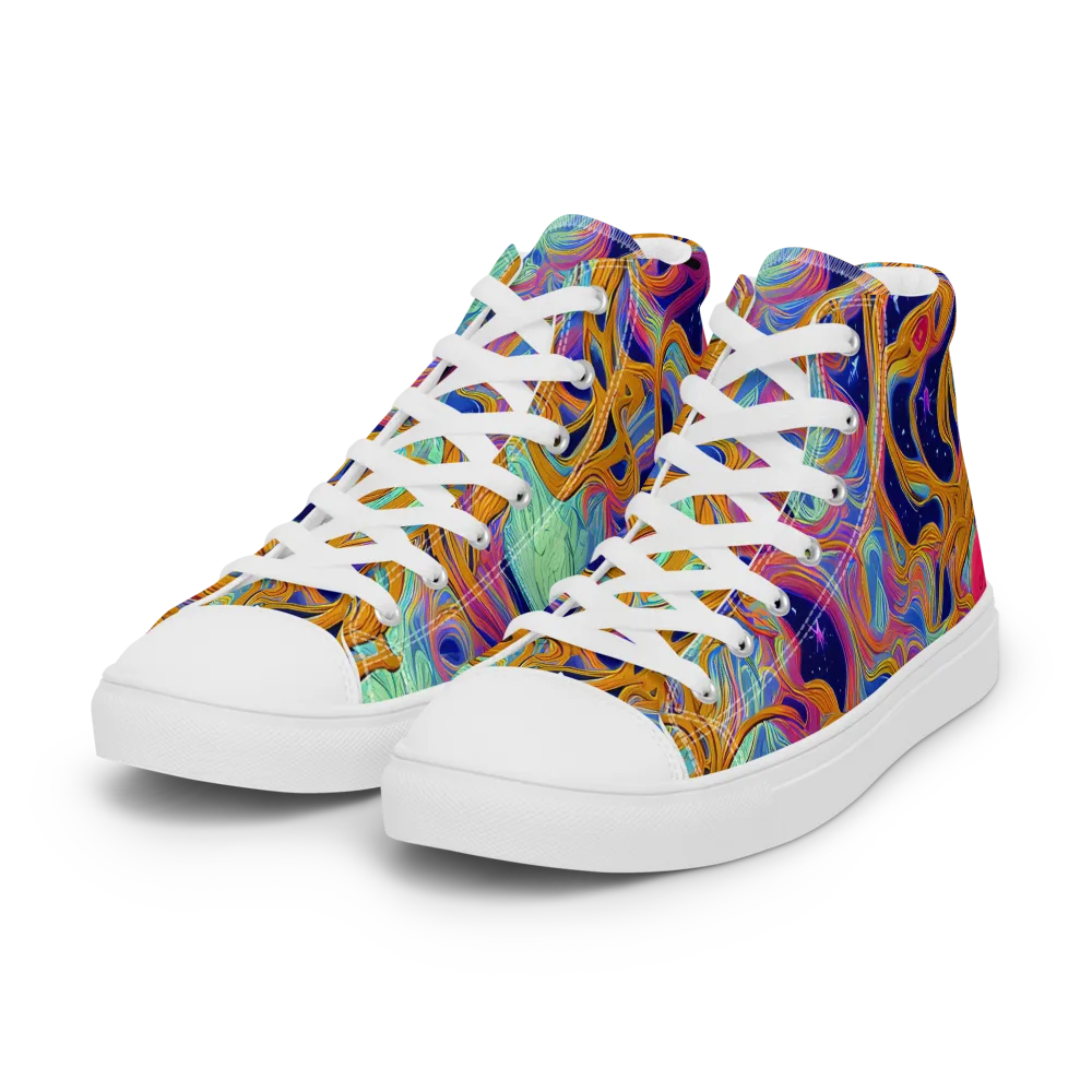 Starlit Marbling on Women's High Top Canvas Shoes — Left Front