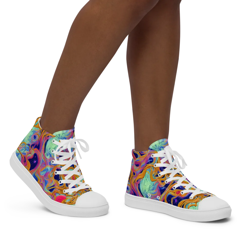 Starlit Marbling on Women's High Top Canvas Shoes — Right