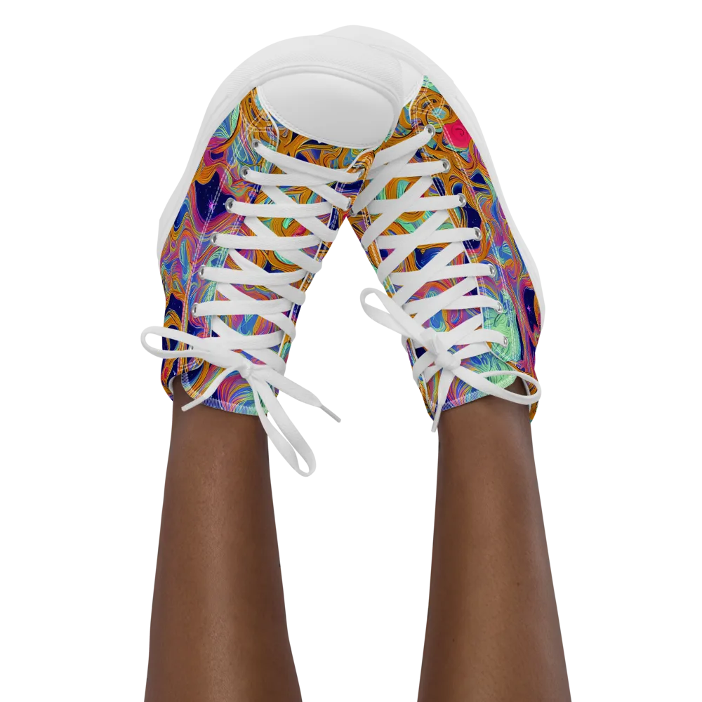 Starlit Marbling on Women's High Top Canvas Shoes — Front
