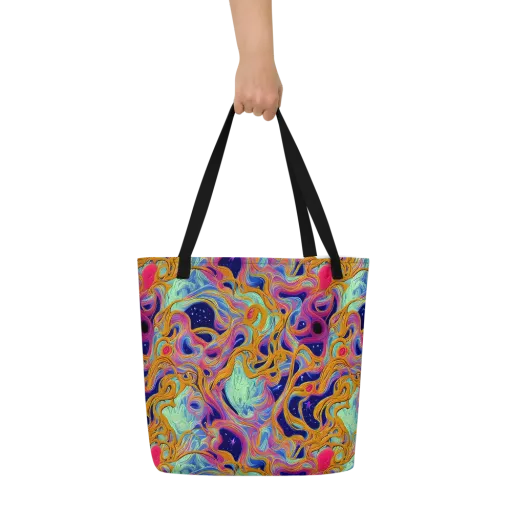 Starlit Marbling on a Large Tote Bag W/ Pocket