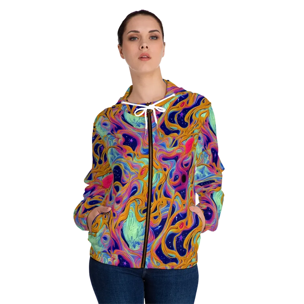 Starlit Marbling on Women's Full-Zip Hoodie — Front On Person