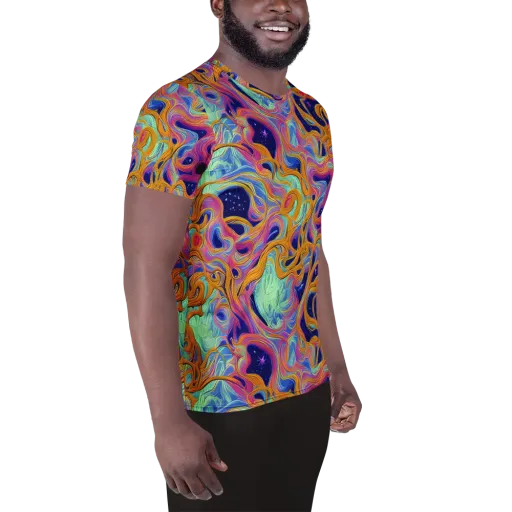 Starlit Marbling on a Men's Athletic T-Shirt