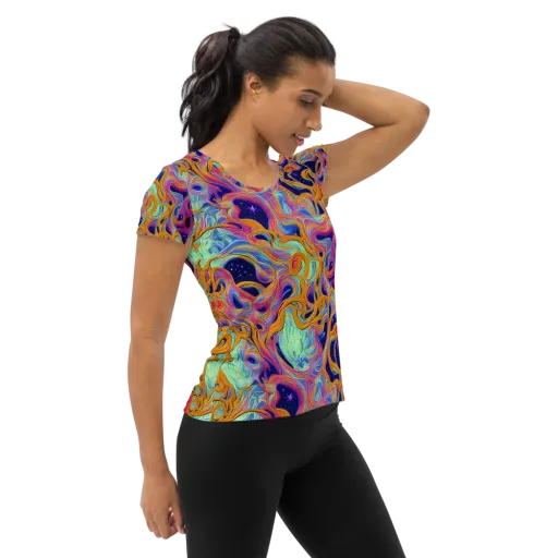 Starlit Marbling on a Women's Athletic T-Shirt