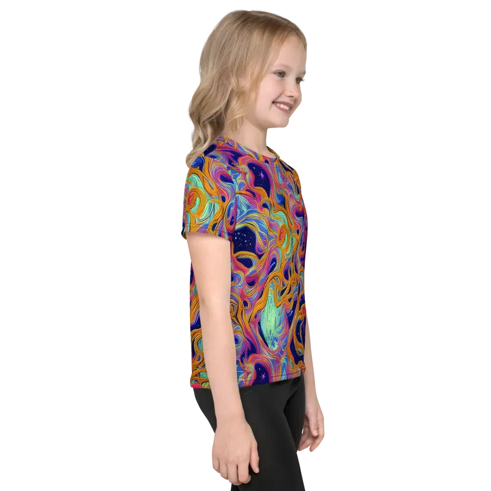 Starlit Marbling on Kids Crew Neck T-Shirt — Right