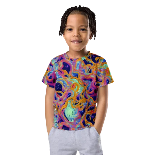 Starlit Marbling on a Kids Crew Neck T-Shirt