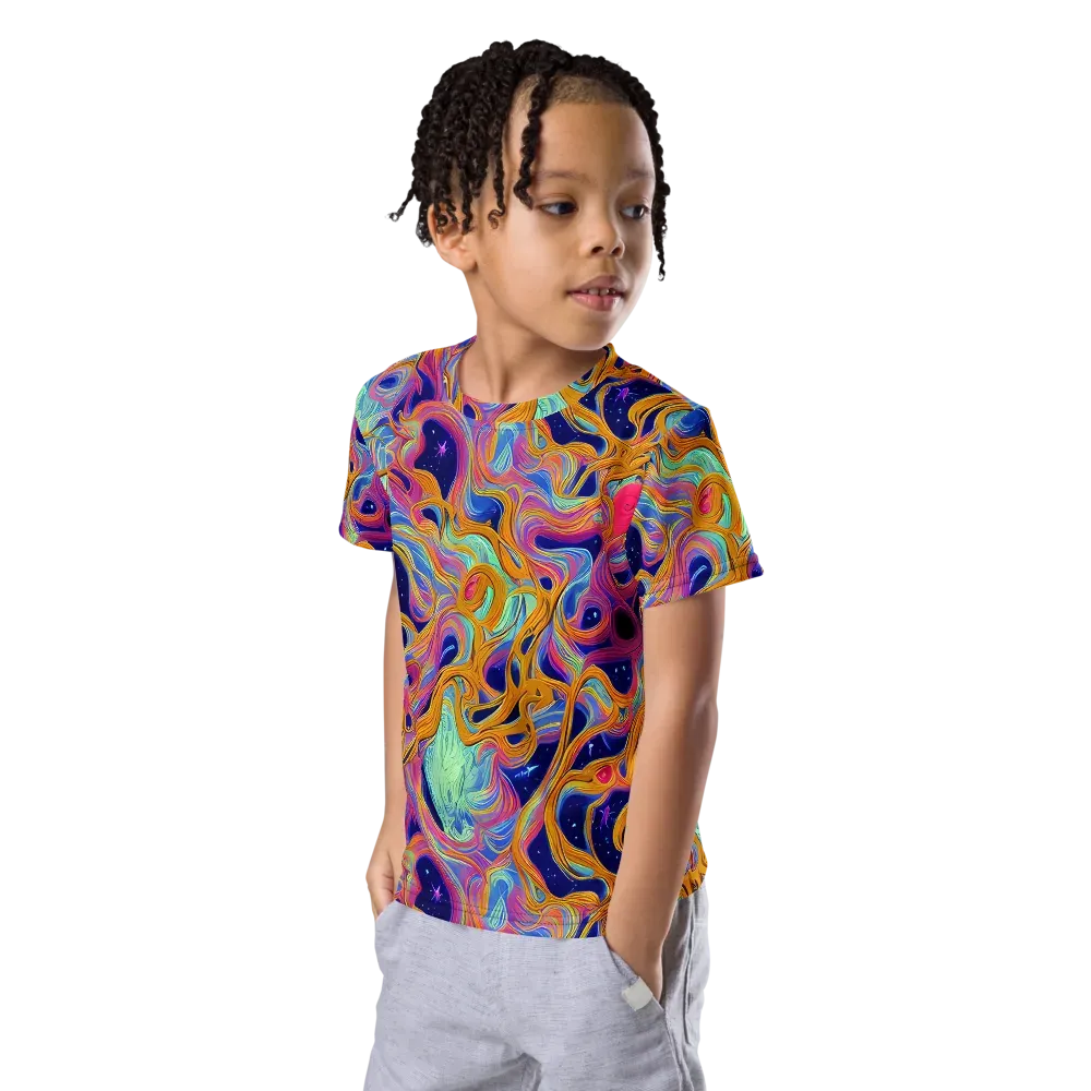Starlit Marbling on Kids Crew Neck T-Shirt — Left Front