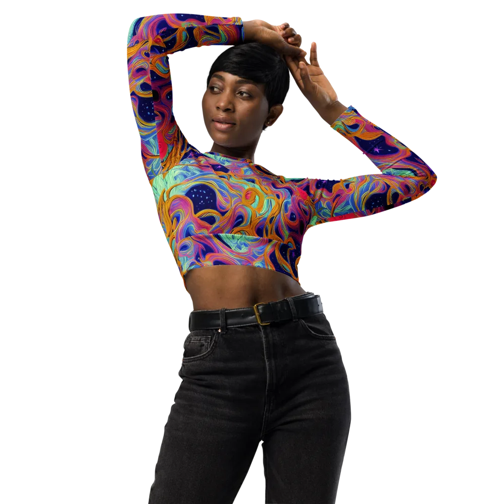 Starlit Marbling on Long Sleeve Crop Top — Front