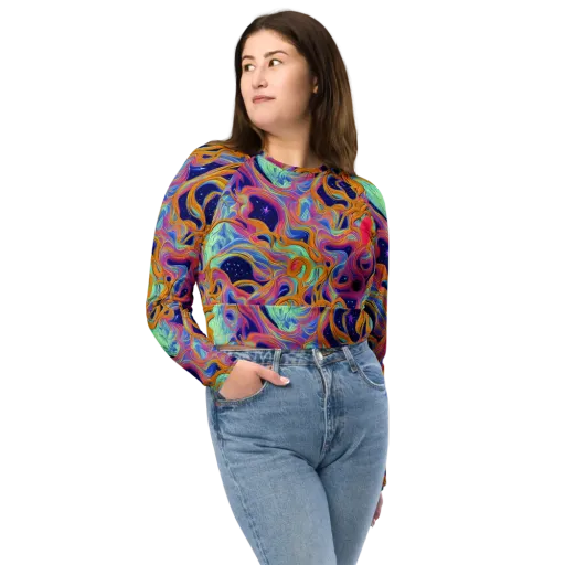 Starlit Marbling on a Long Sleeve Crop Top