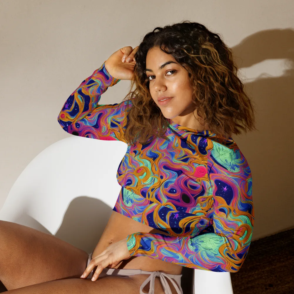 Starlit Marbling on Long Sleeve Crop Top — Left Front