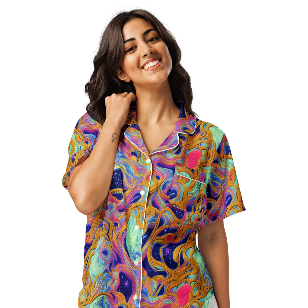 Starlit Marbling on Women's Short Sleeve Pajama Top — Front
