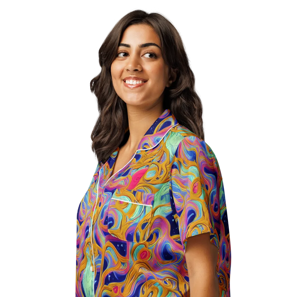 Starlit Marbling on Women's Short Sleeve Pajama Top — Left Front