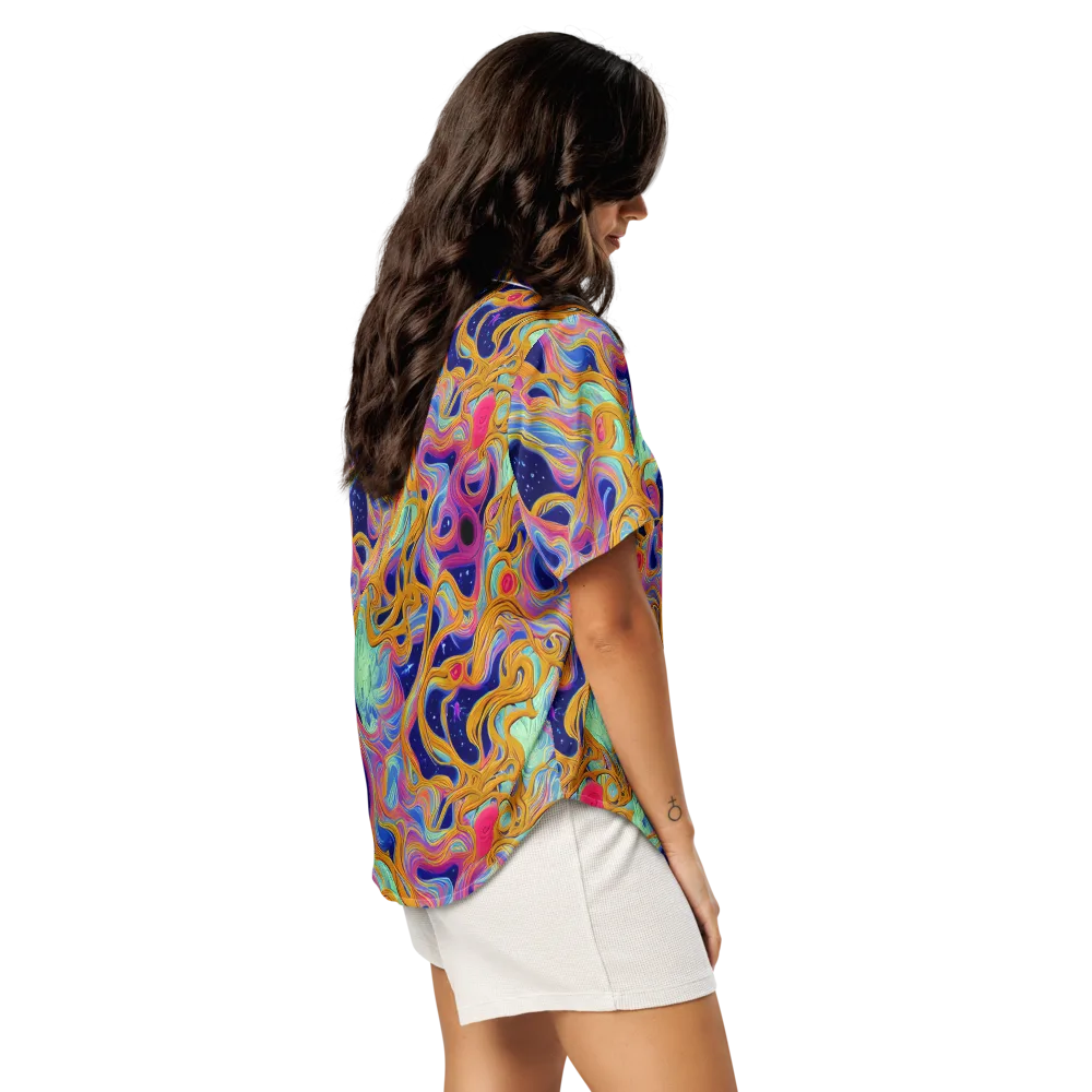 Starlit Marbling on Women's Short Sleeve Pajama Top — Right Back