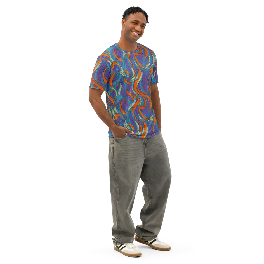 Painted Undertow on Men's Cotton Crew Neck T-Shirt — Right Front