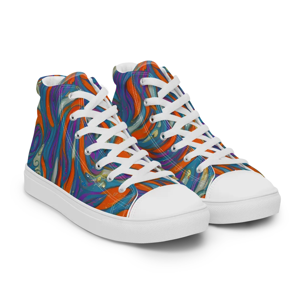 Painted Undertow on Men's High Top Canvas Shoes — Right Front