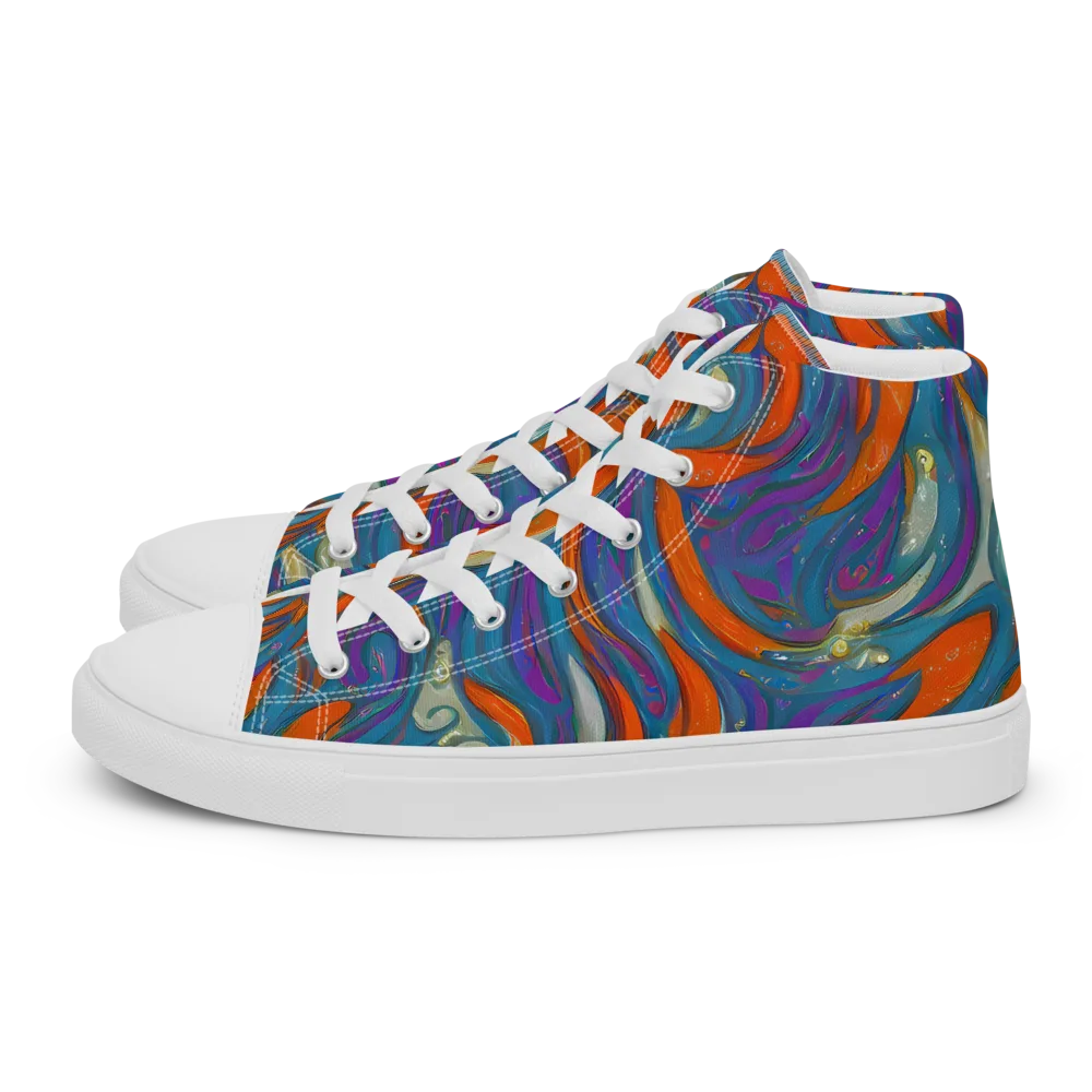 Painted Undertow on Men's High Top Canvas Shoes — Left