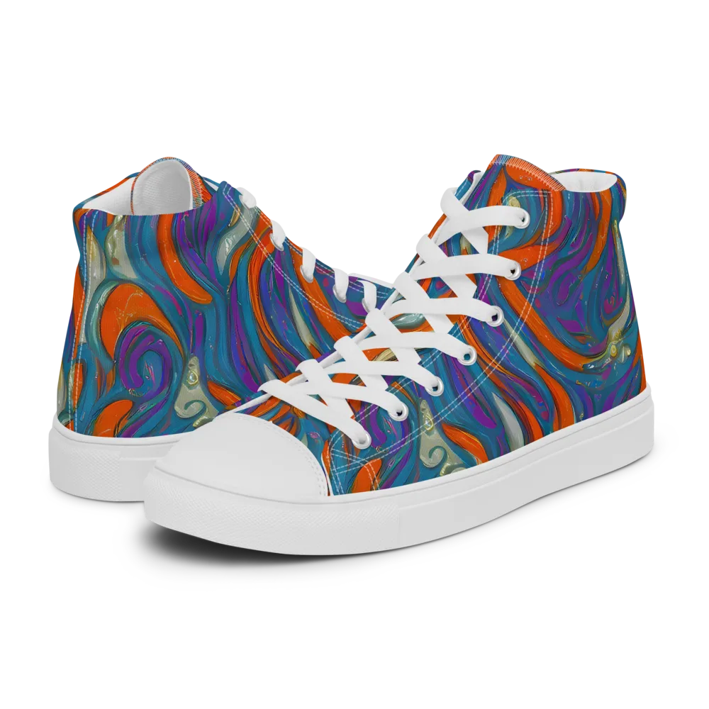 Painted Undertow on Men's High Top Canvas Shoes — Left