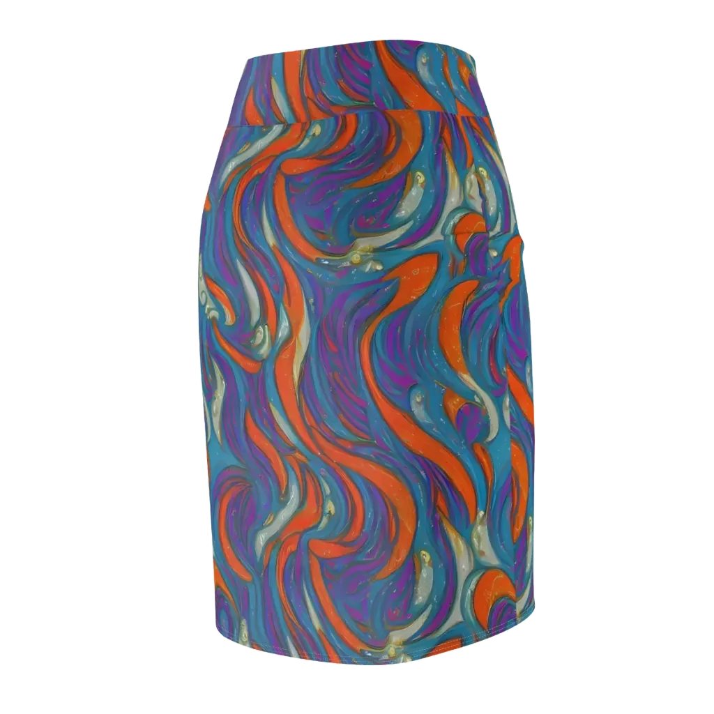 Painted Undertow on Pencil Skirt — Back Side