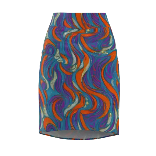 Painted Undertow on a Pencil Skirt