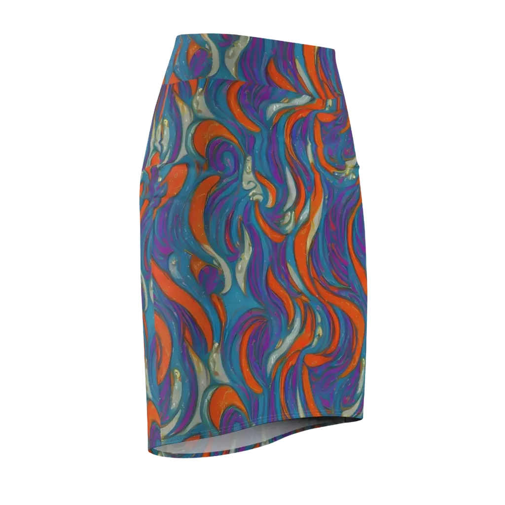 Painted Undertow on Pencil Skirt — Front Side