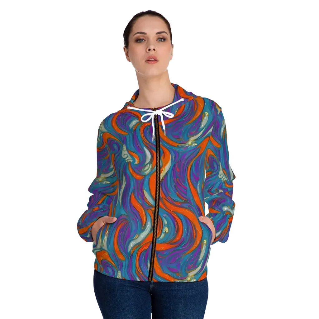 Painted Undertow on Women's Full-Zip Hoodie — Front On Person