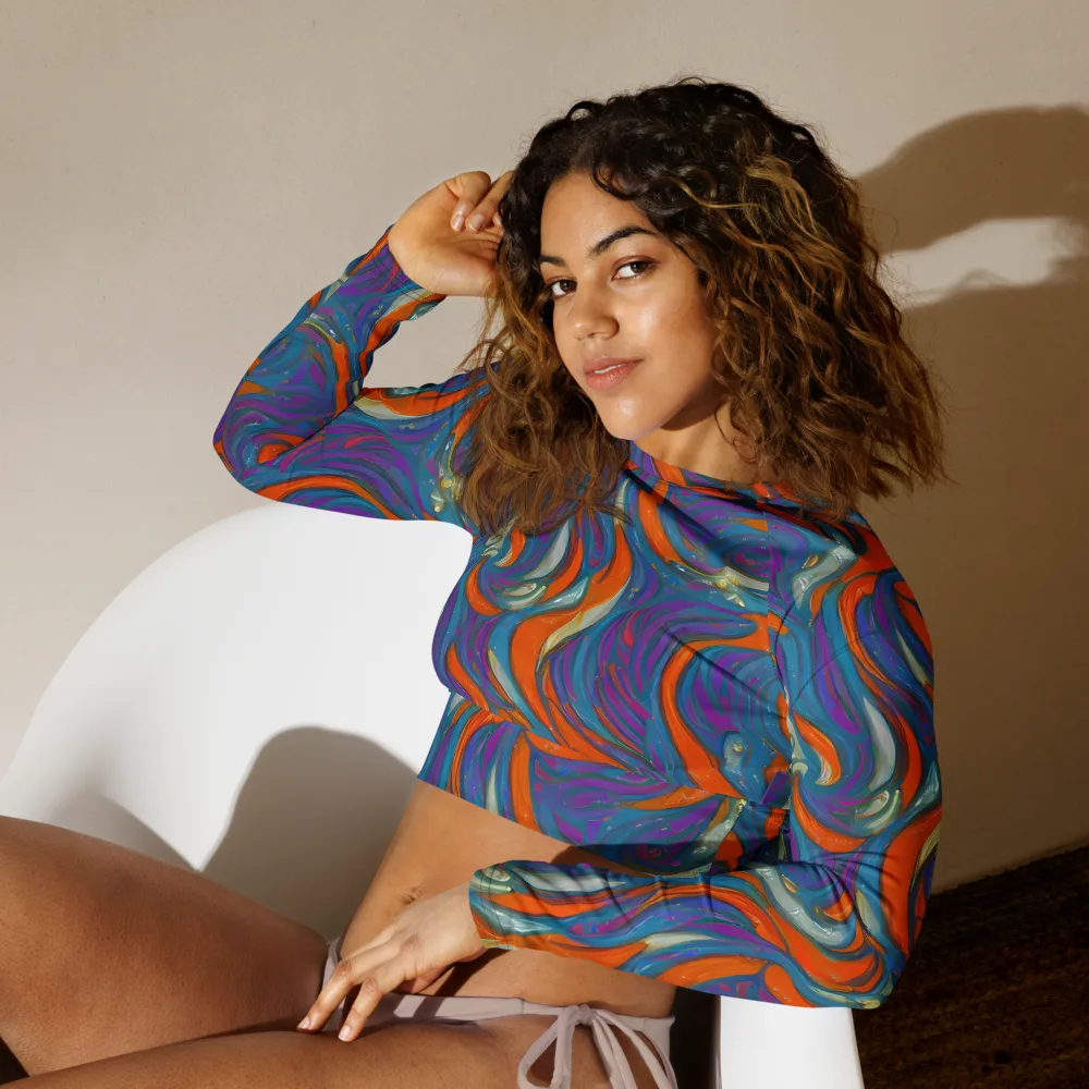 Painted Undertow on Long Sleeve Crop Top — Left Front