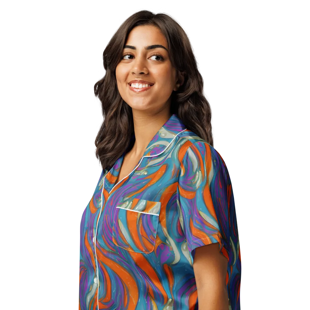 Painted Undertow on Women's Short Sleeve Pajama Top — Left Front
