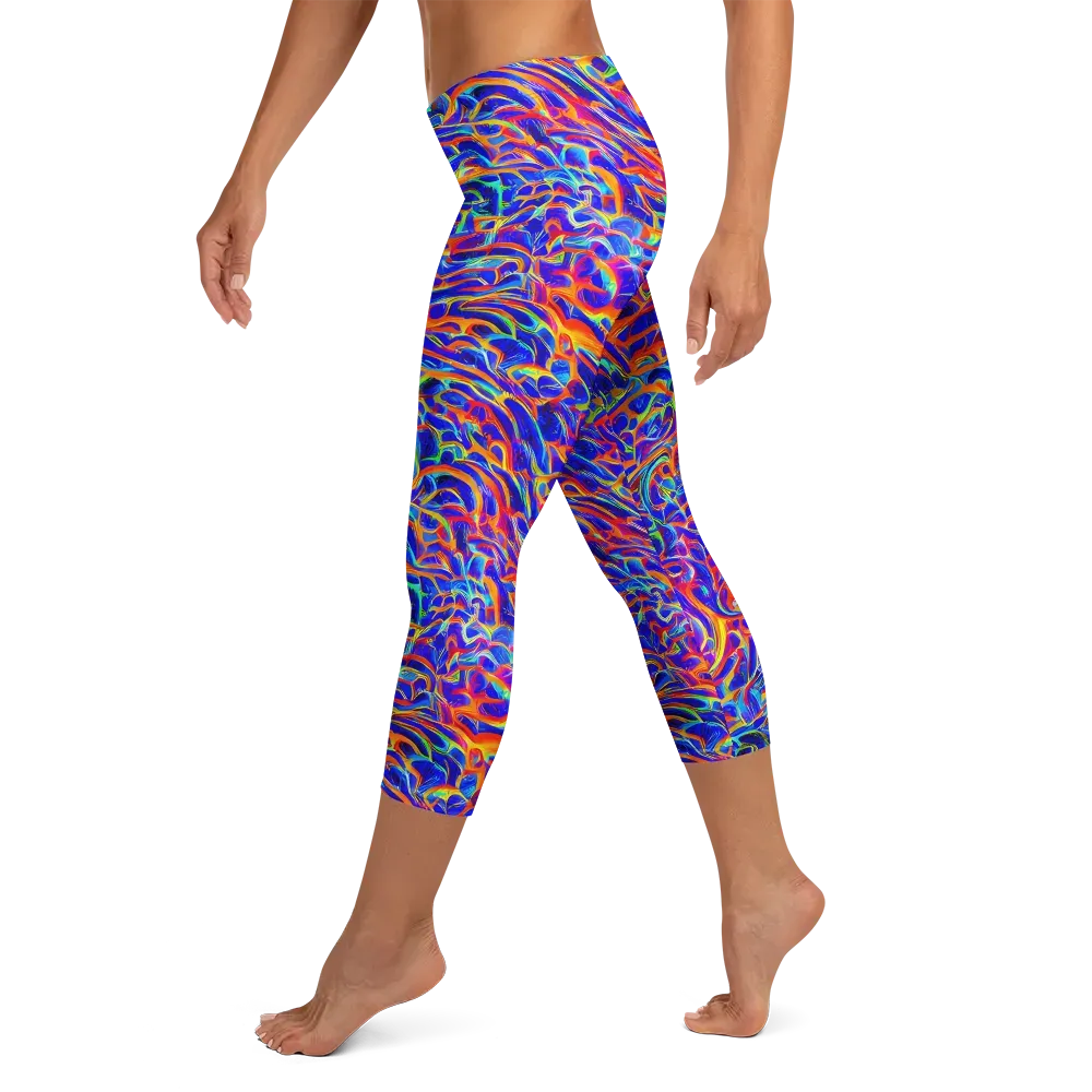 Fluorescent Fury on Capri Leggings — Left