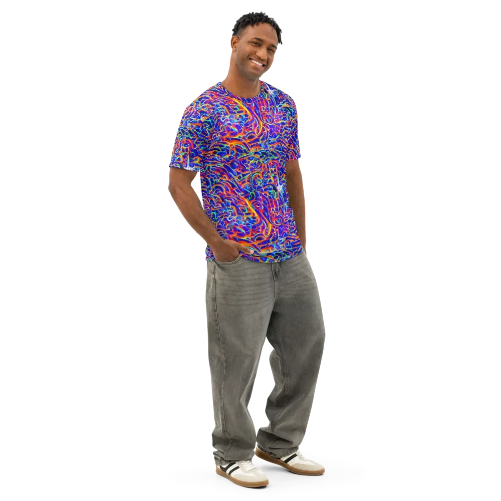 Fluorescent Fury on Men's Cotton Crew Neck T-Shirt — Right Front