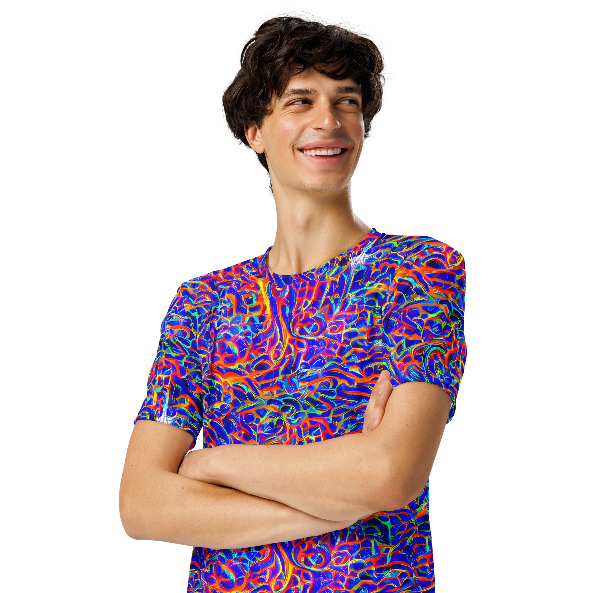 Fluorescent Fury on Men's Crew Neck T-Shirt — Left Front