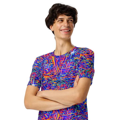 Fluorescent Fury on a Men's Crew Neck T-Shirt