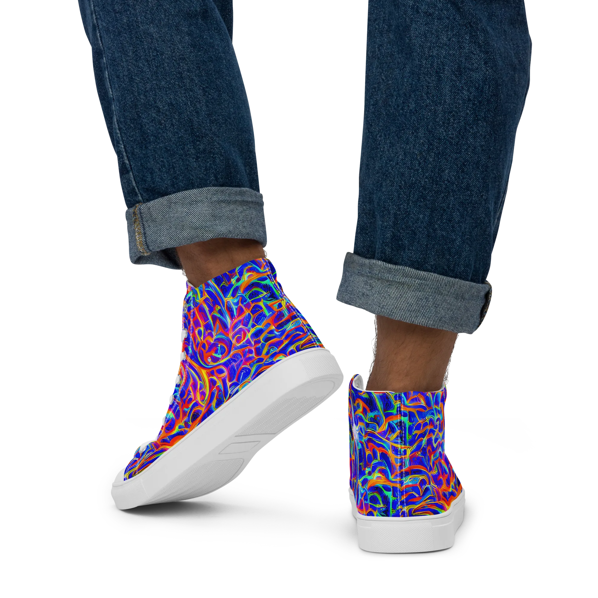 Fluorescent Fury on Men's High Top Canvas Shoes — Back