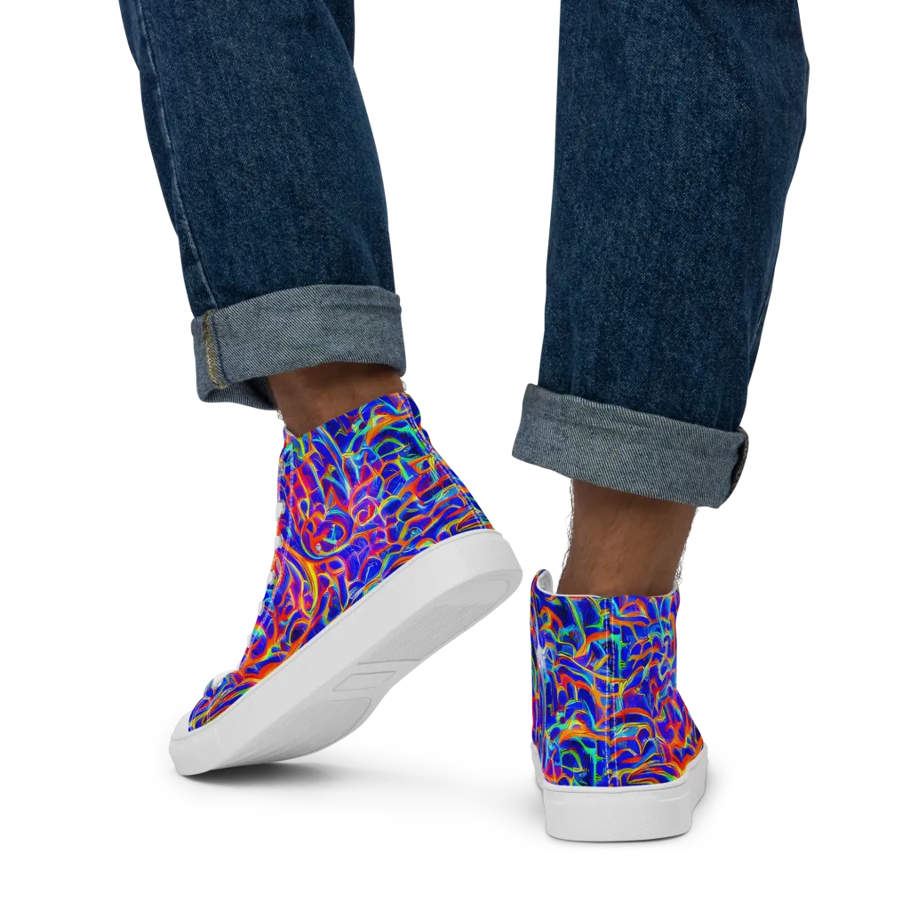 Fluorescent Fury on Men's High Top Canvas Shoes — Back