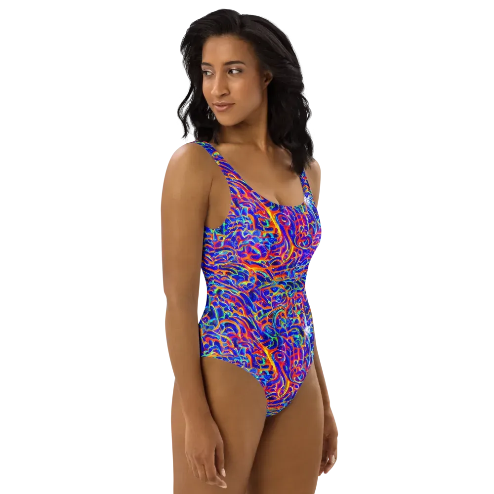 Fluorescent Fury on One-Piece Swimsuit — Right