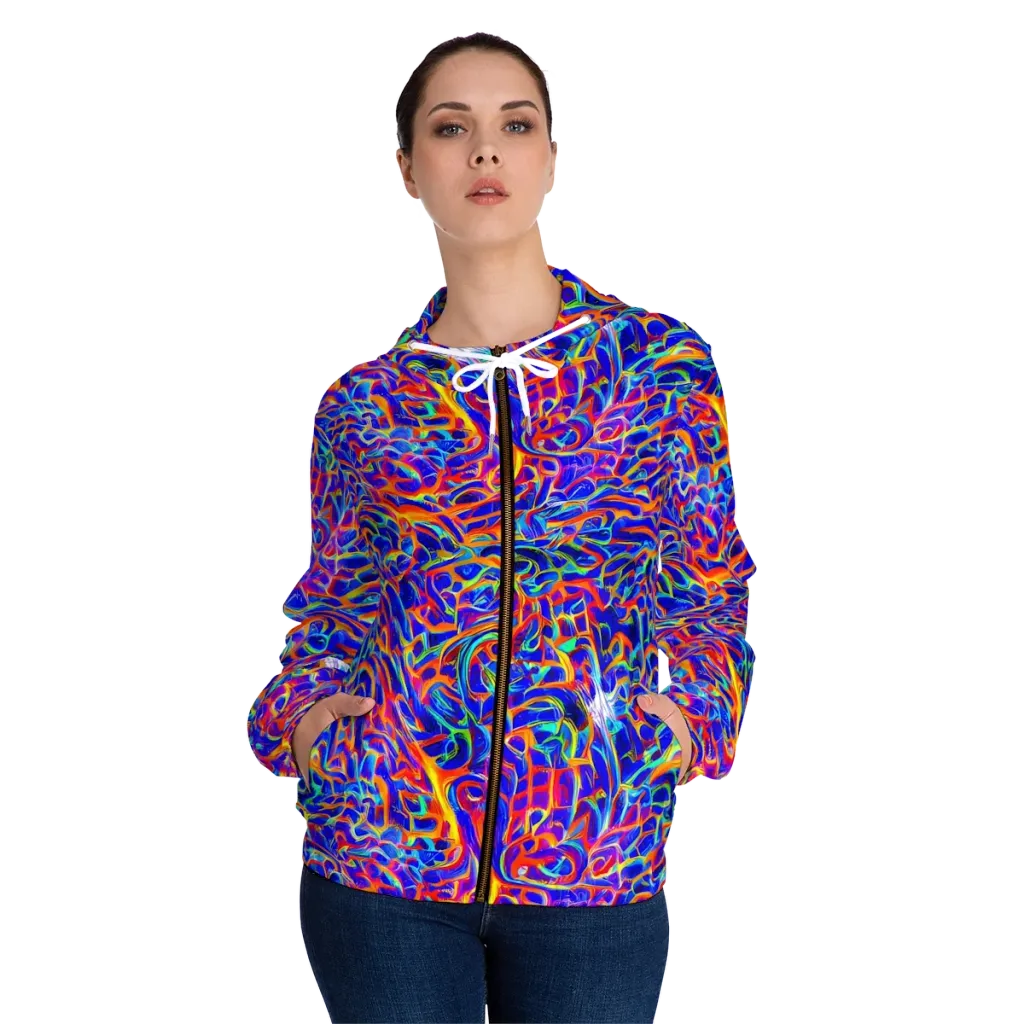 Fluorescent Fury on Women's Full-Zip Hoodie — Front On Person