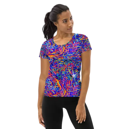 Fluorescent Fury on a Women's Athletic T-Shirt