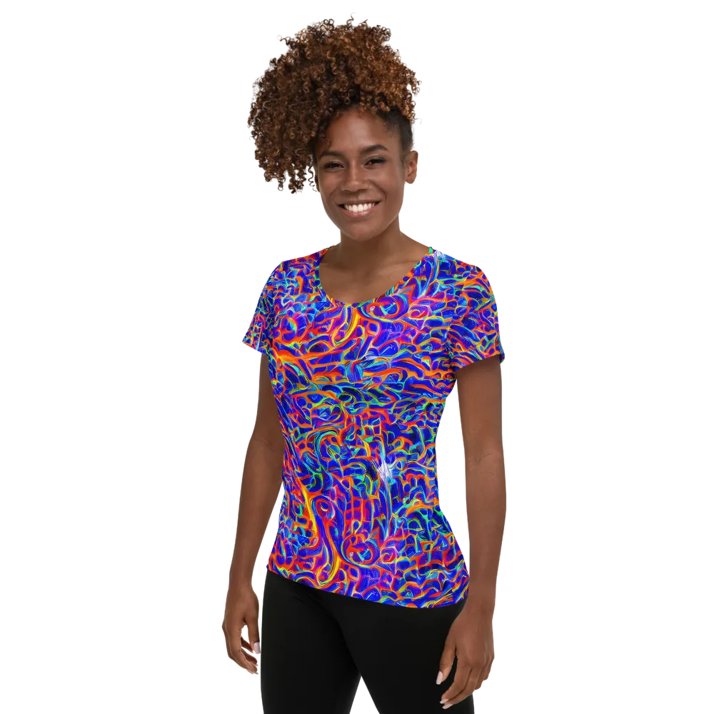 Fluorescent Fury on Women's Athletic T-Shirt — Left