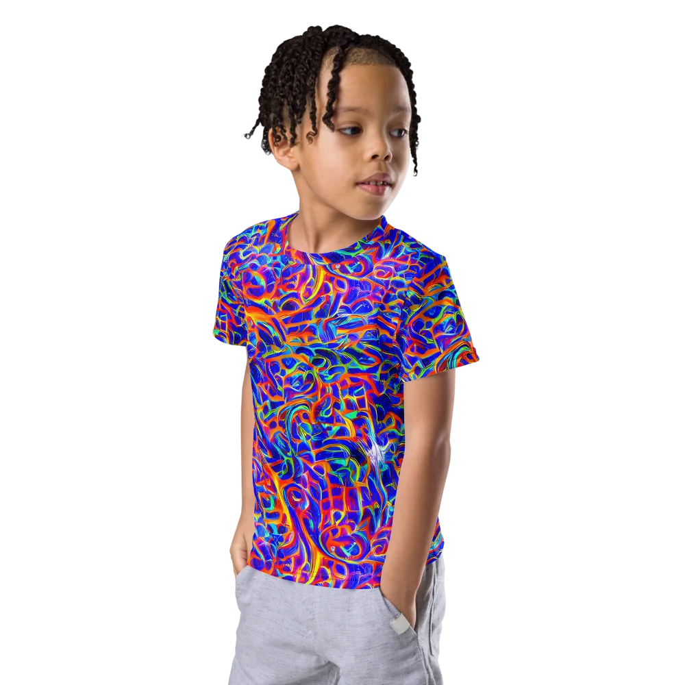 Fluorescent Fury on Kids Crew Neck T-Shirt — Left Front