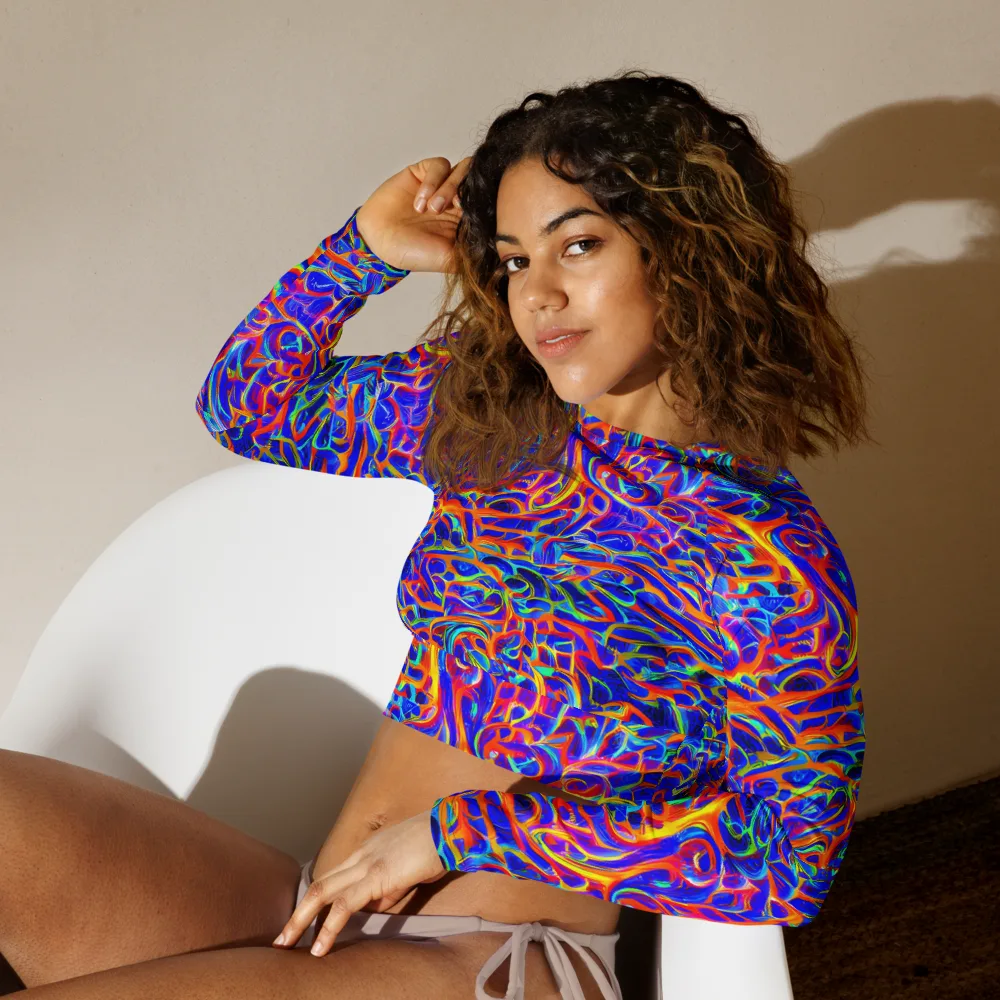 Fluorescent Fury on Long Sleeve Crop Top — Left Front