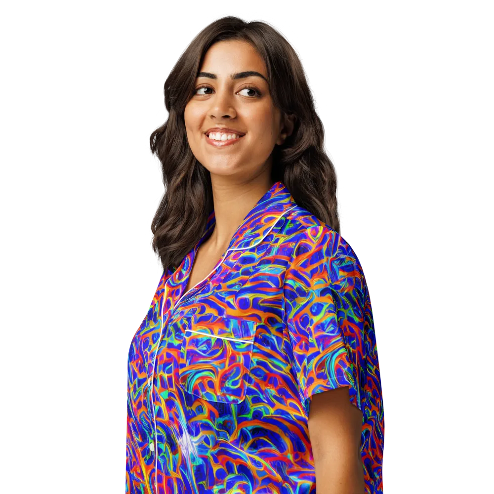 Fluorescent Fury on Women's Short Sleeve Pajama Top — Left Front