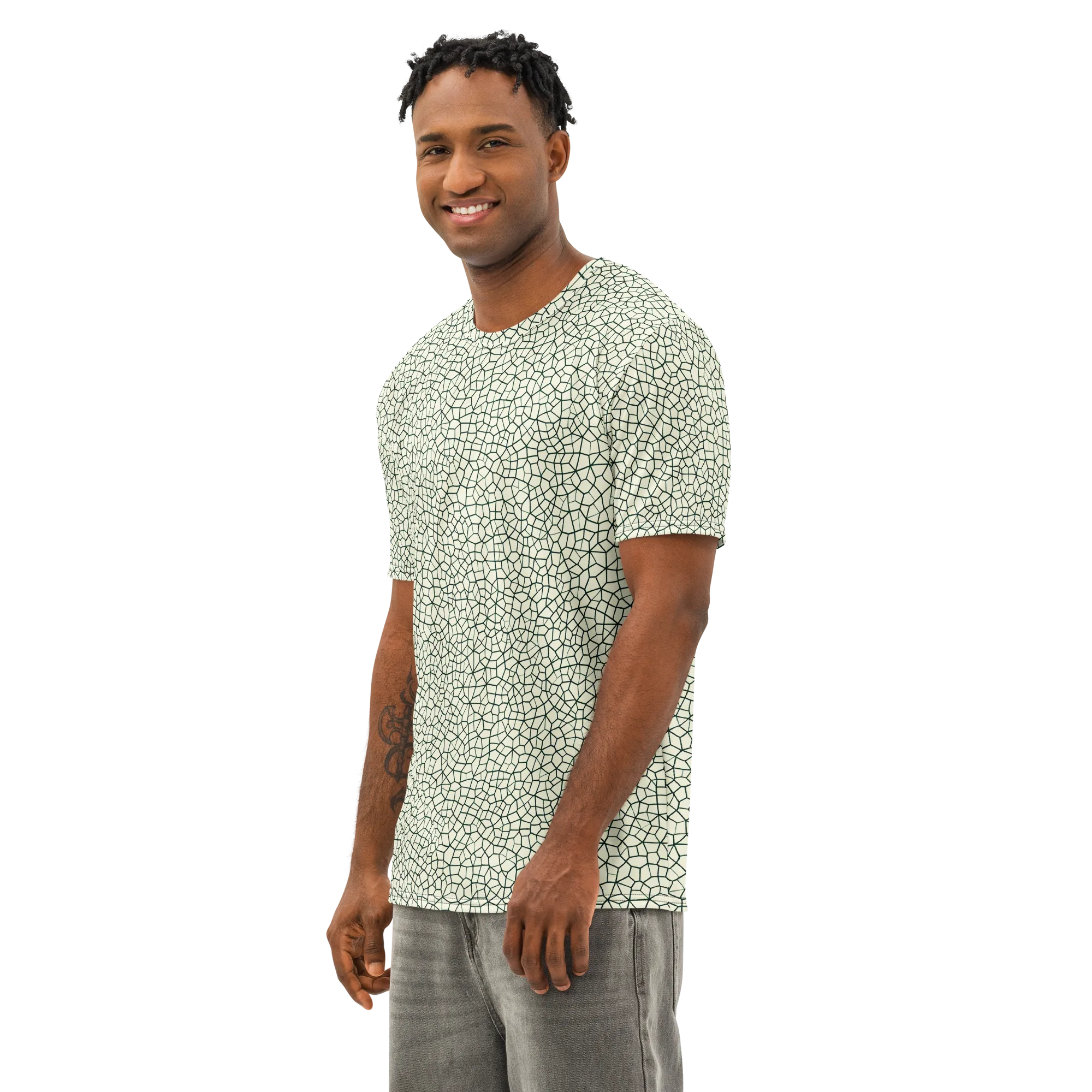 Verdant Fissure on Men's Cotton Crew Neck T-Shirt — Left Front