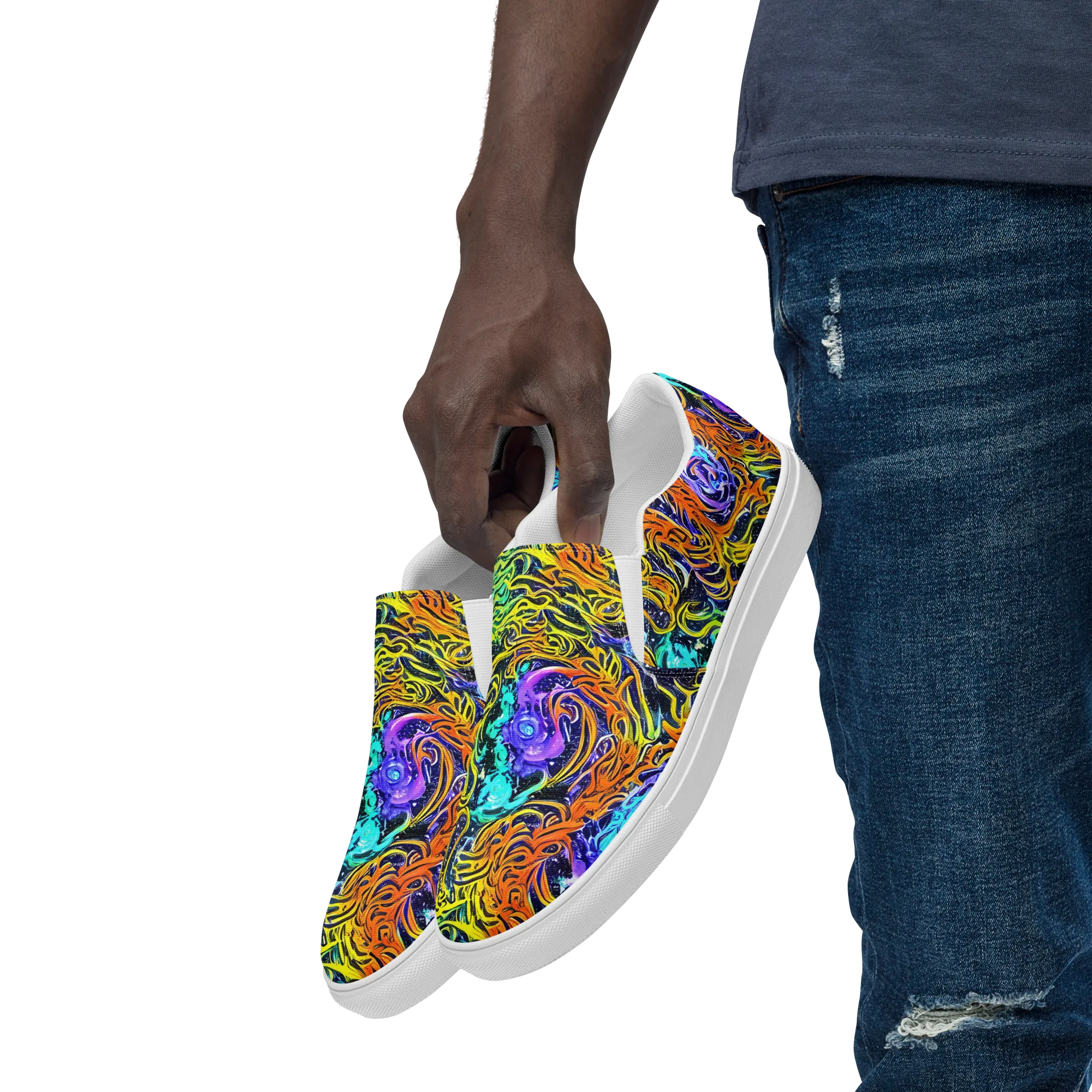 Midnight Cyclone on Men's Slip-On Canvas Shoes — Left Front