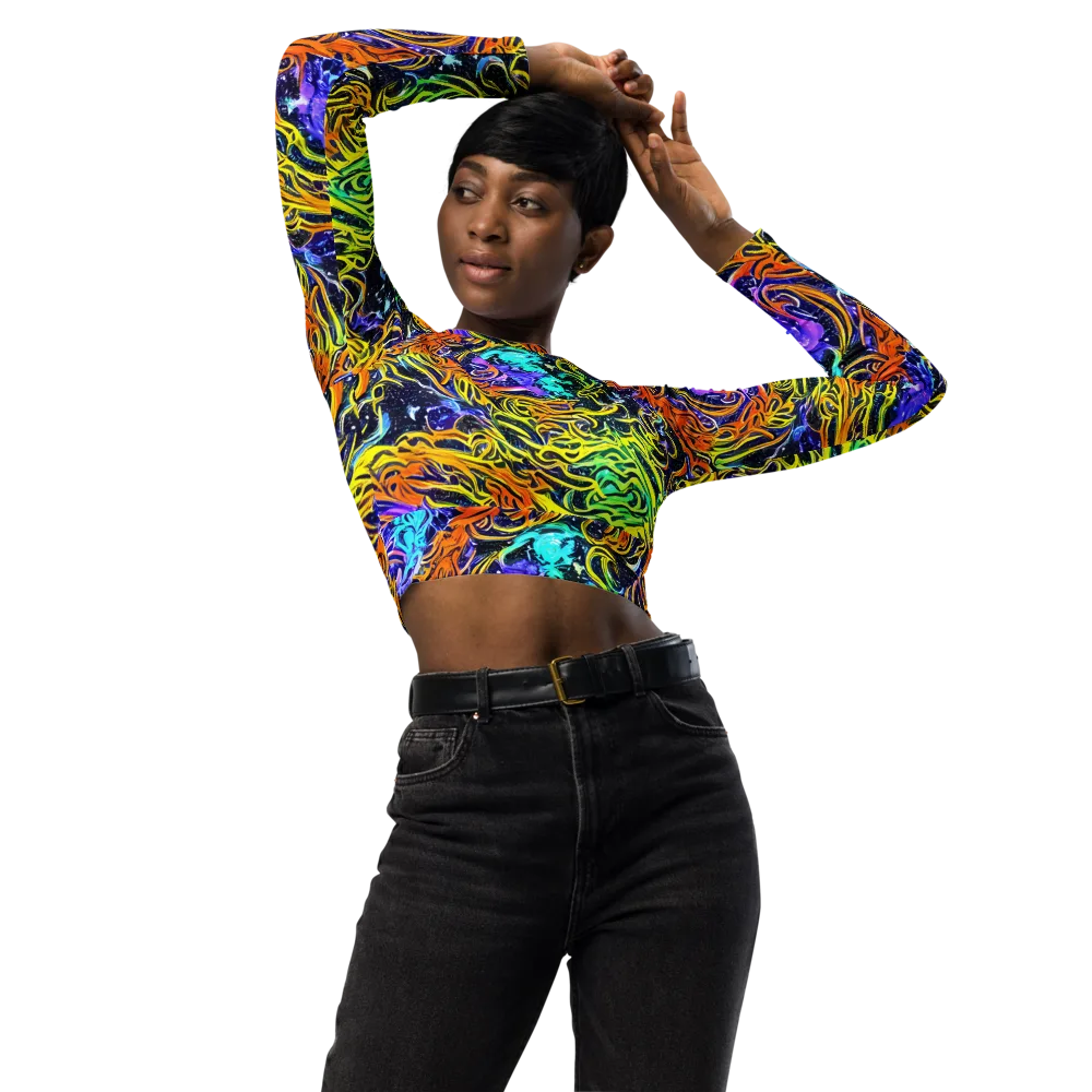 Midnight Cyclone on Long Sleeve Crop Top — Front