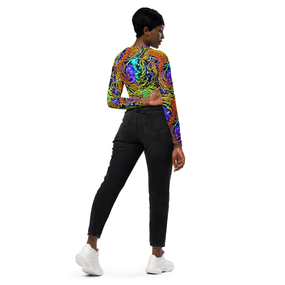 Midnight Cyclone on Long Sleeve Crop Top — Right Back