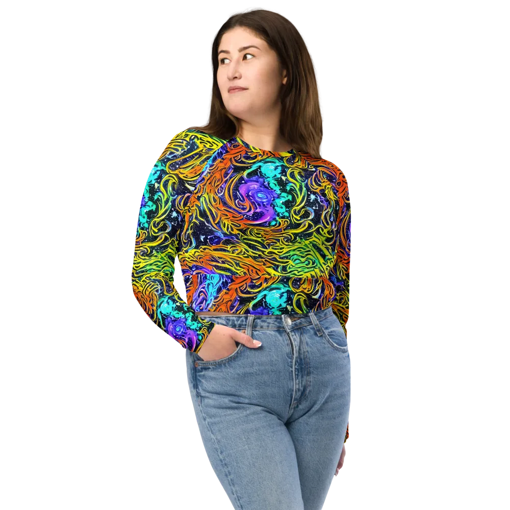 Midnight Cyclone on Long Sleeve Crop Top — Front