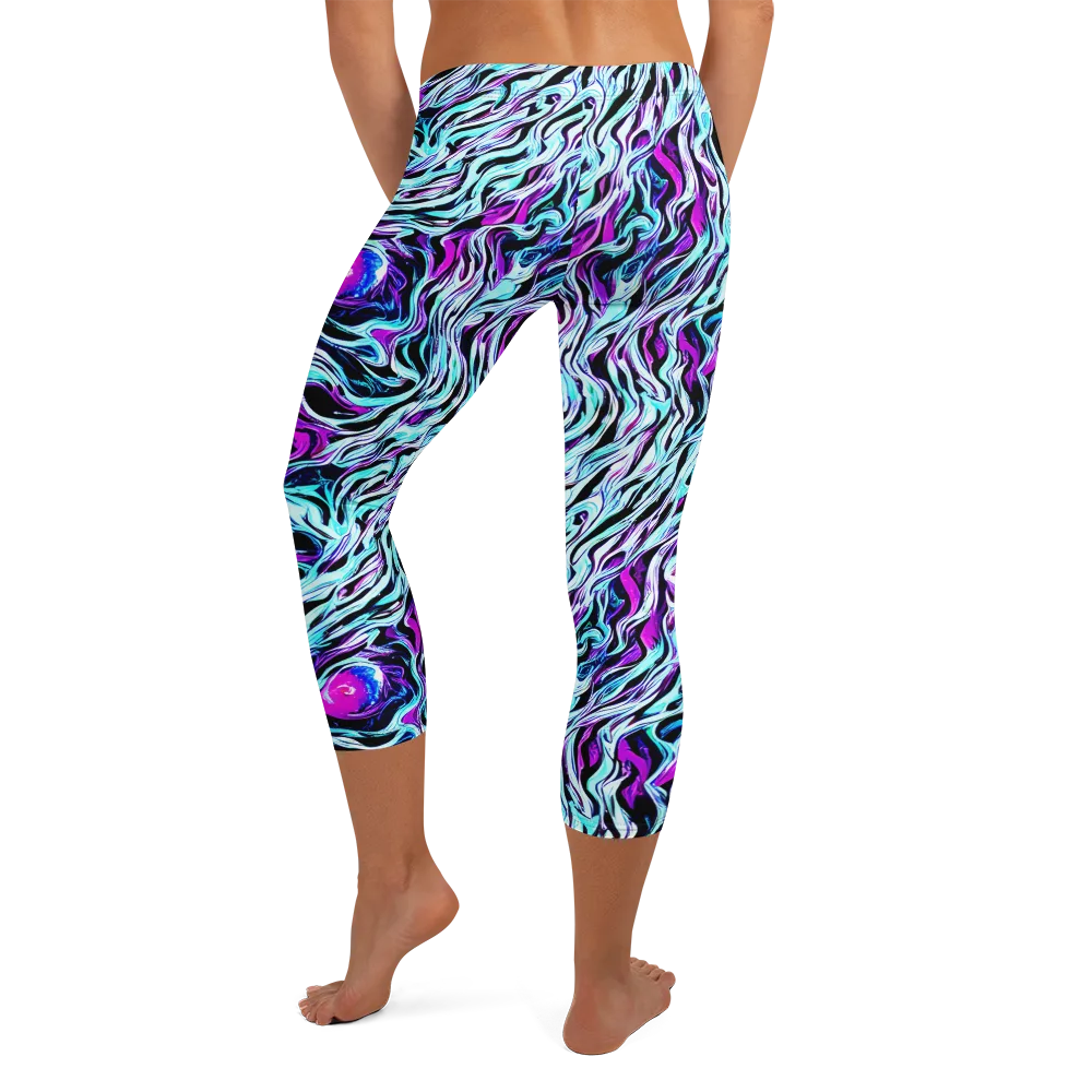 Cyber Zebra on Capri Leggings — Back
